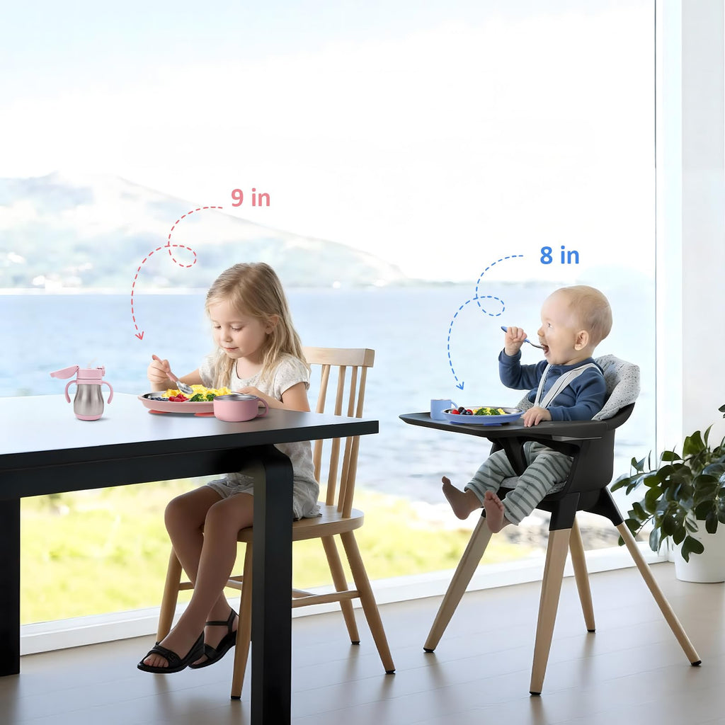 Bakpoco Stainless Steel Suction Plates for Toddlers, 9" Divided Kids Baby Plates with Removable Silicone Suction, Non Toxic Non Slip Portion Control Snack Dishes 4 Packs, Blue Green Purple Beige