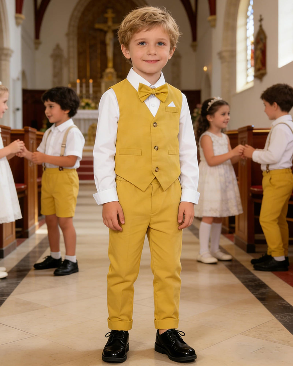 SANGTREE Boys Cotton Linen Formal Suit Yellow Lemon 3-4T=Tag 120