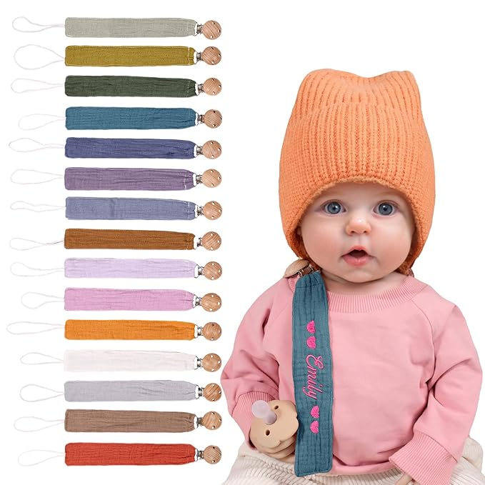 Personalized Bohemian Pacifier Clip Embroidered with Name is The Perfect Newborn Gift Made from eco-Friendly Bamboo!（Sea Green）