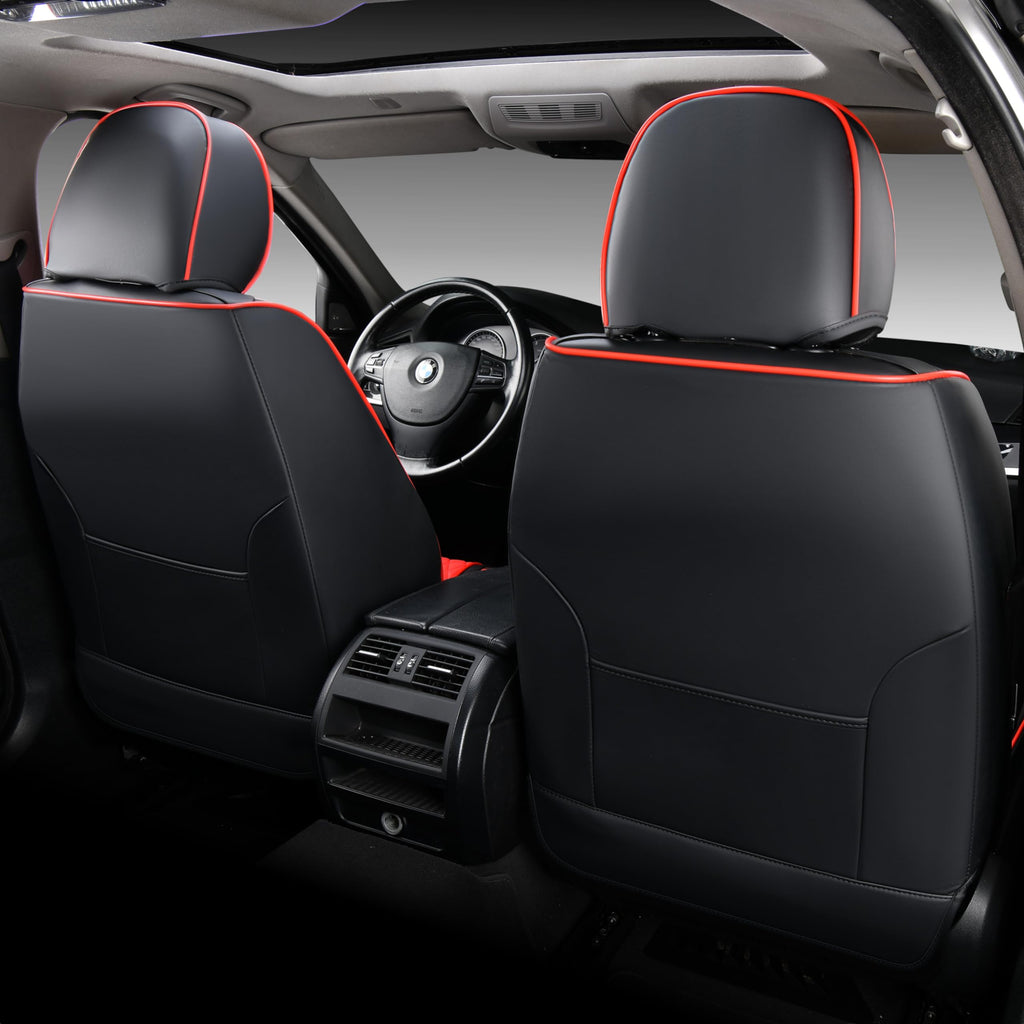 Doogo Front Seat Covers, Leather Seat Covers for Cars,Waterproof Car Seat Protector 2PCS, Auto Driver Seat Cover Accessories Fit for Most SUV Trucks(Black&Red,Front Pair)