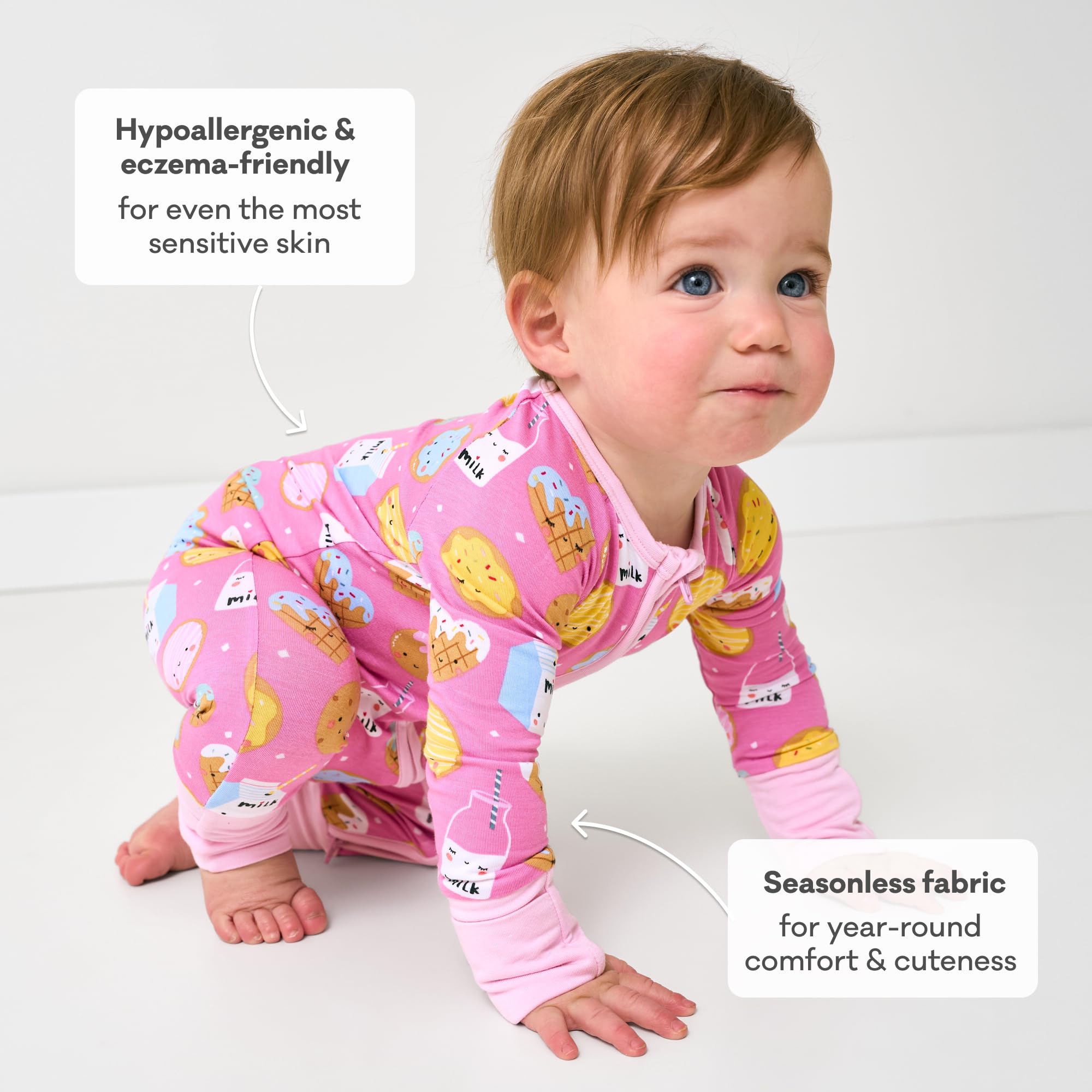 Little Sleepies Baby Pajamas, Pink Cookies & Milk, 3-6M