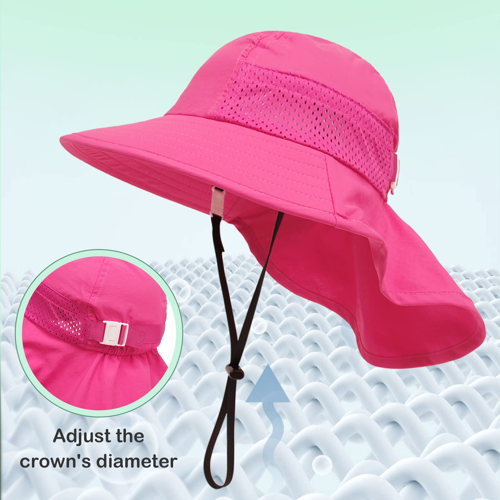 XIAOHAWANG Girls Sun Hat Baby Beach Hats Toddler Boys UPF 50+ Kids Summer Protection Cap Wide Brim Neck Flap(6-12Months,2 Pack(White+Rose))