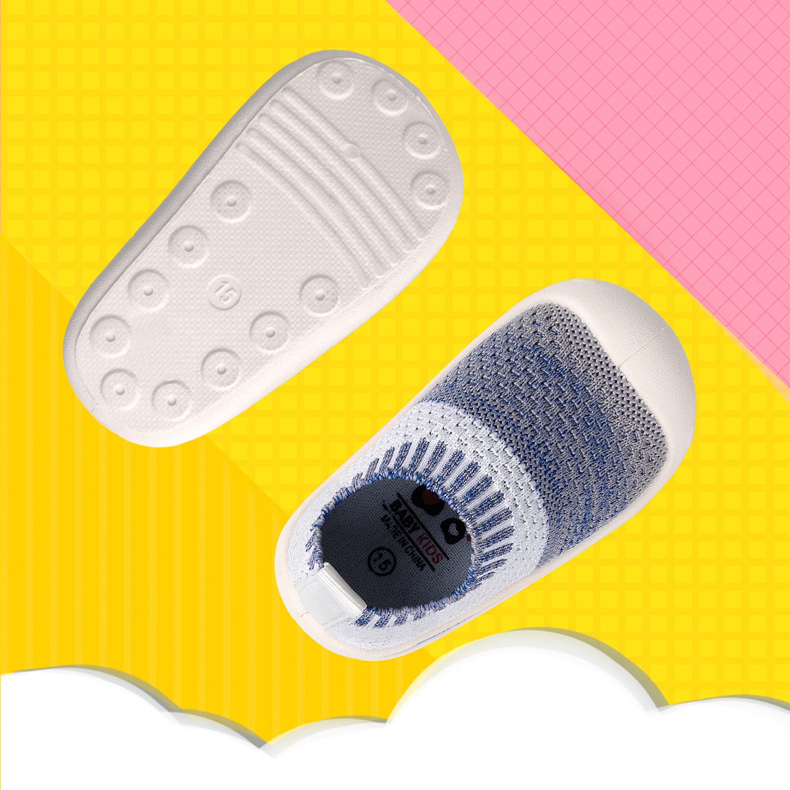 Baby First-Walking Shoes 1-4 Years Kid Shoes Trainers Toddler Infant Boys Girls Soft Sole Non Slip Cotton Mesh Breathable Lightweight Slip-on Sneakers Outdoor(Blue-White,4 Toddler) T15