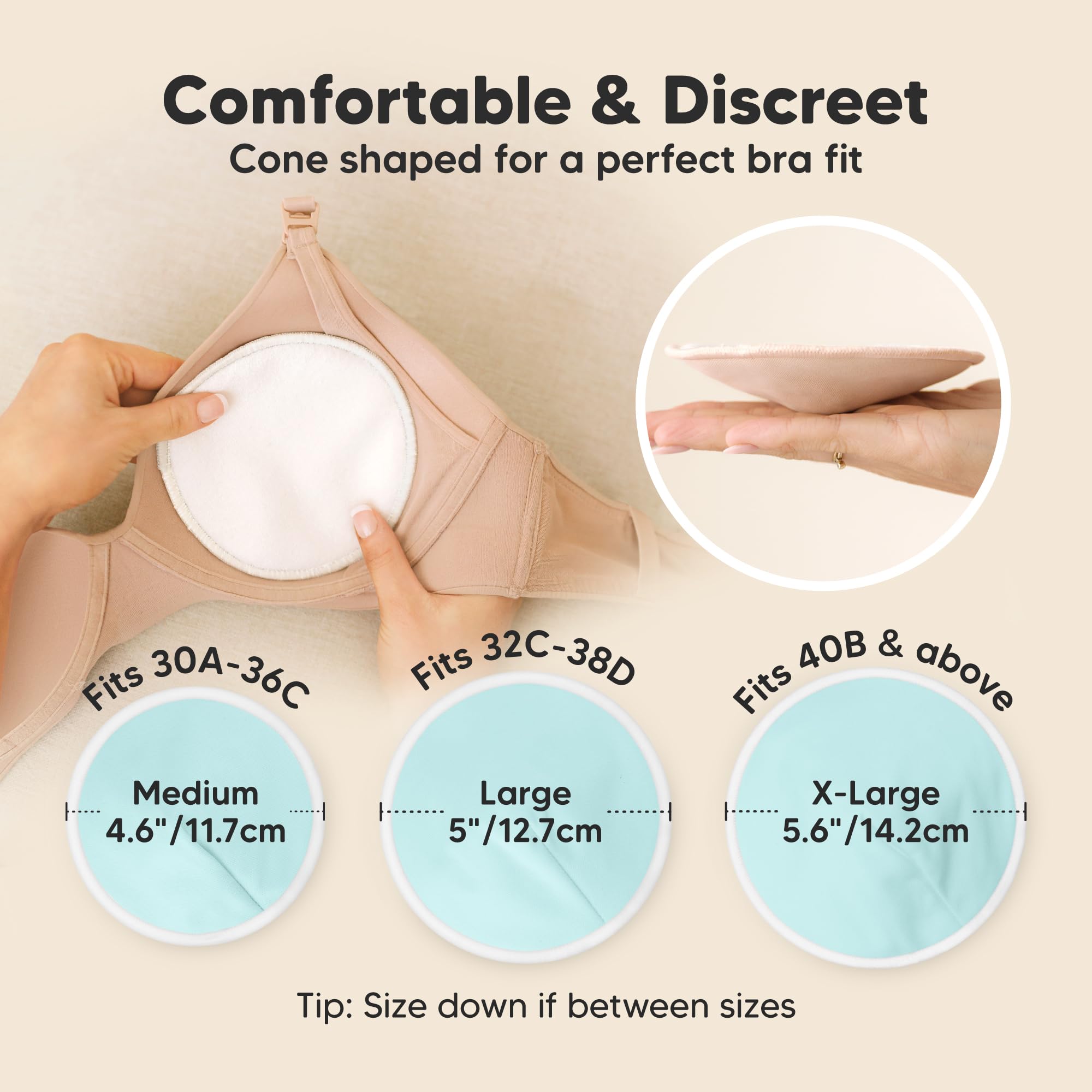 Organic Nursing Pads 14 Washable Breast Pads, Bag (Pastel Touch, XL 5.6")