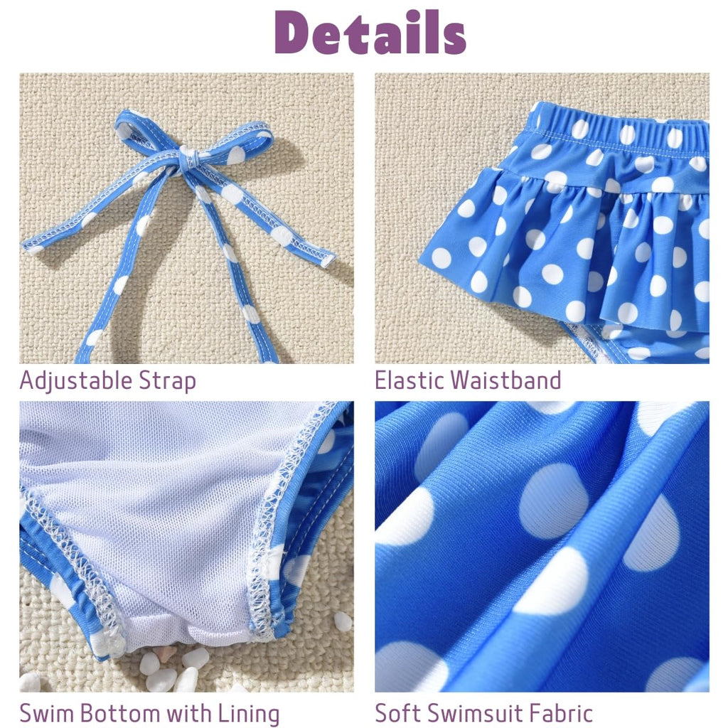 3 0-6 Months Infant Baby Girls Swimsuit Polka Dot Bikini Two Pieces Bathing Suit Swimwear Summer Swimming Beach Set Blue