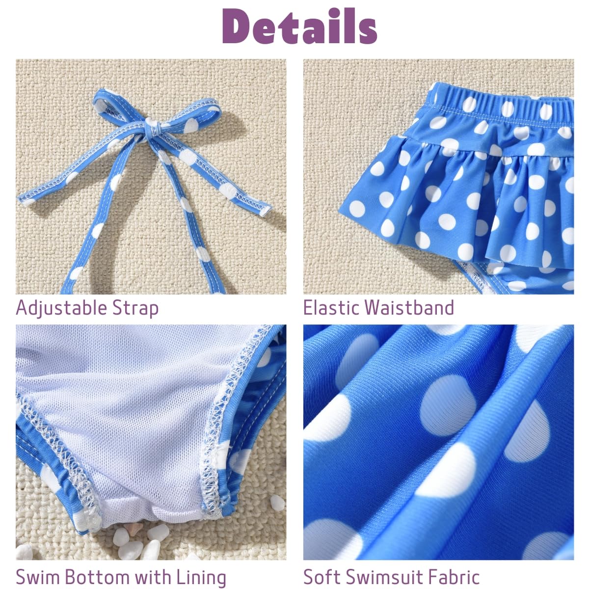 3 0-6 Months Infant Baby Girls Swimsuit Polka Dot Bikini Two Pieces Bathing Suit Swimwear Summer Swimming Beach Set Blue