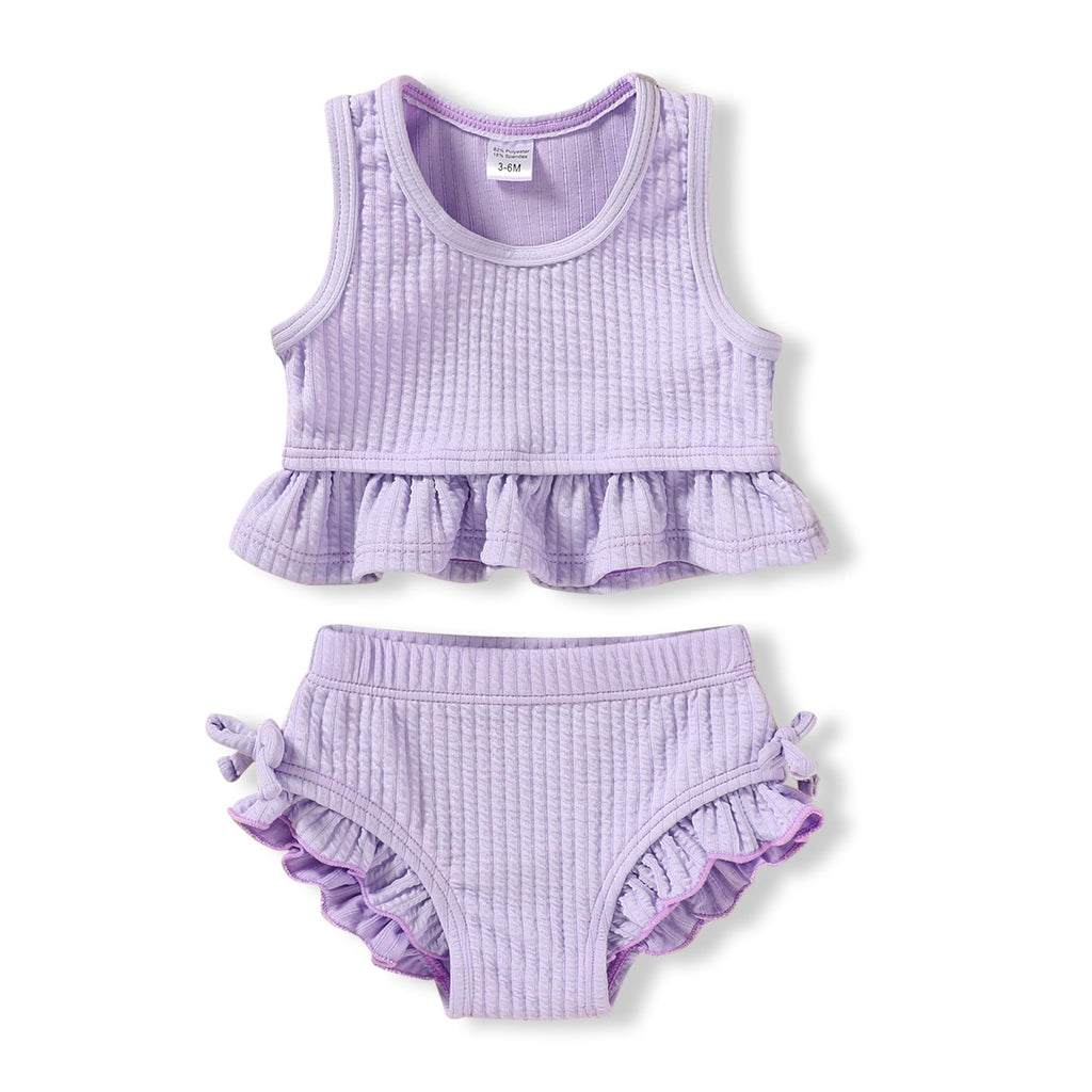 Baby Swimsuit Toddler Girl Bathing Suit Summer Solid Color Bikini Set Beach Two Piece Swim Wear (Purple, 2-3T)