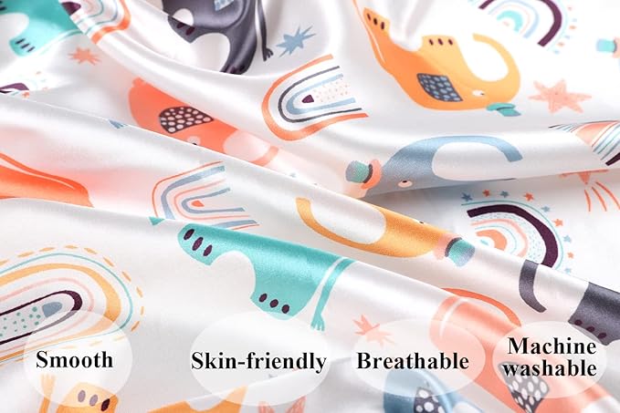 Satin Nursing Pillow Cover Set 2 Pack Ultra Soft Silk Compatible with Boppy Pillow for Breastfeeding Pillow Protect for Baby Hair and Skin Elephant & Rhino Lion