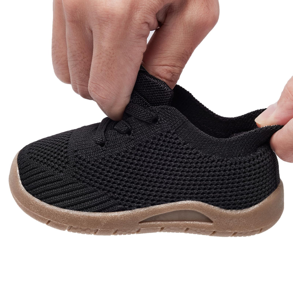 MORENDL Toddler Shoes Baby Walking Sock Shoes Infant Sneakers Boy Girl Barefoot Tennis Shoe Non-Slip Brethable Black Brown 15-18 Months