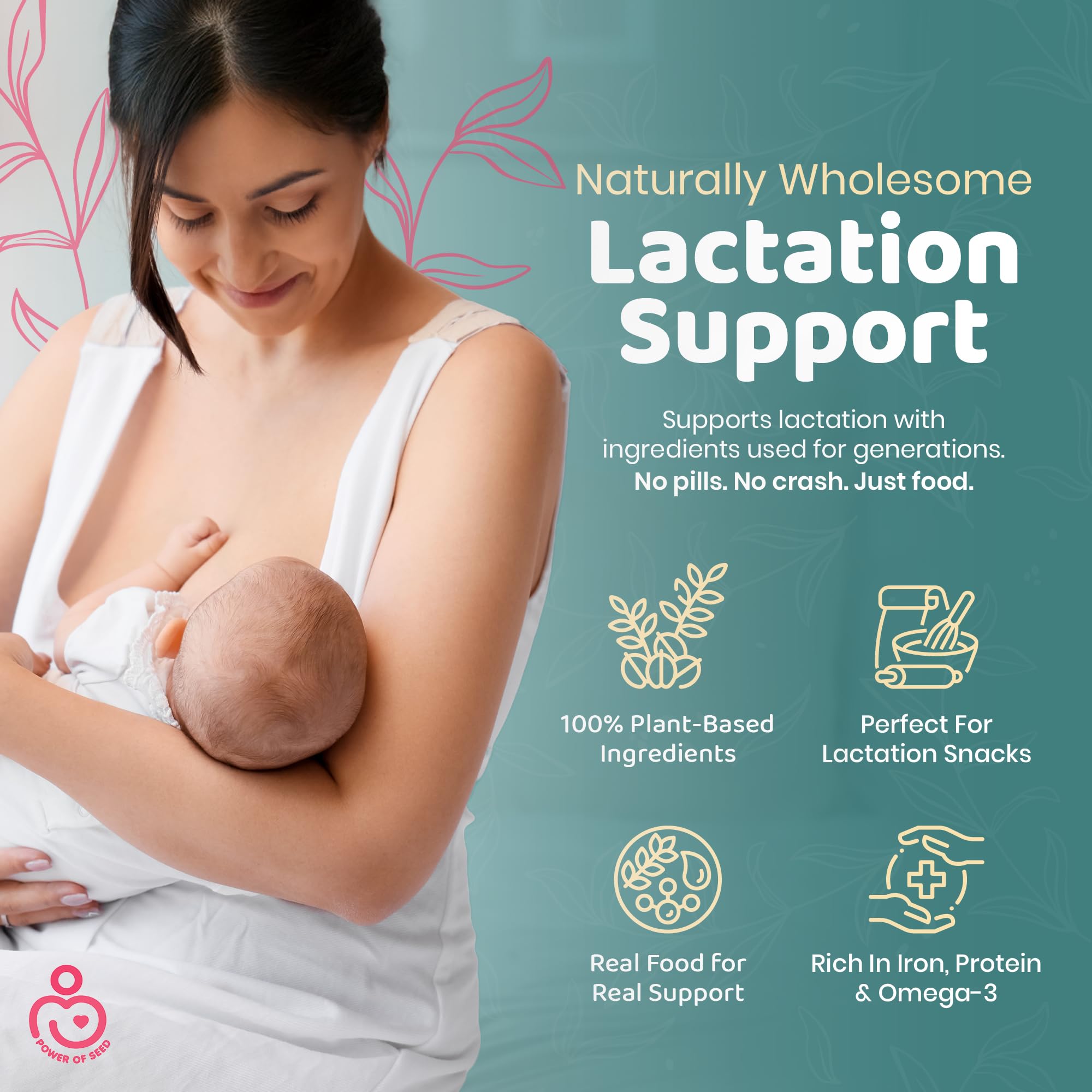 Milkrush Lactation Support for Breastfeeding-Oats Seeds & Almond Lactation Drink Mix - Enrich Milk for Breastfeeding with Superfood Omega 3, Iron & Calcium - Kosher Certified - 12oz Bag