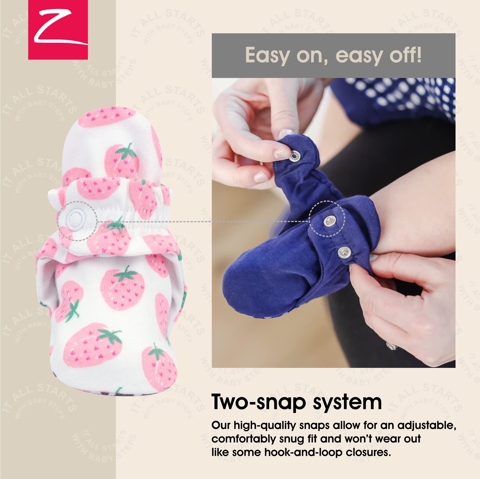 Zutano Unisex Organic Cotton Baby Booties With Gripper Soles, Strawberries, 12M