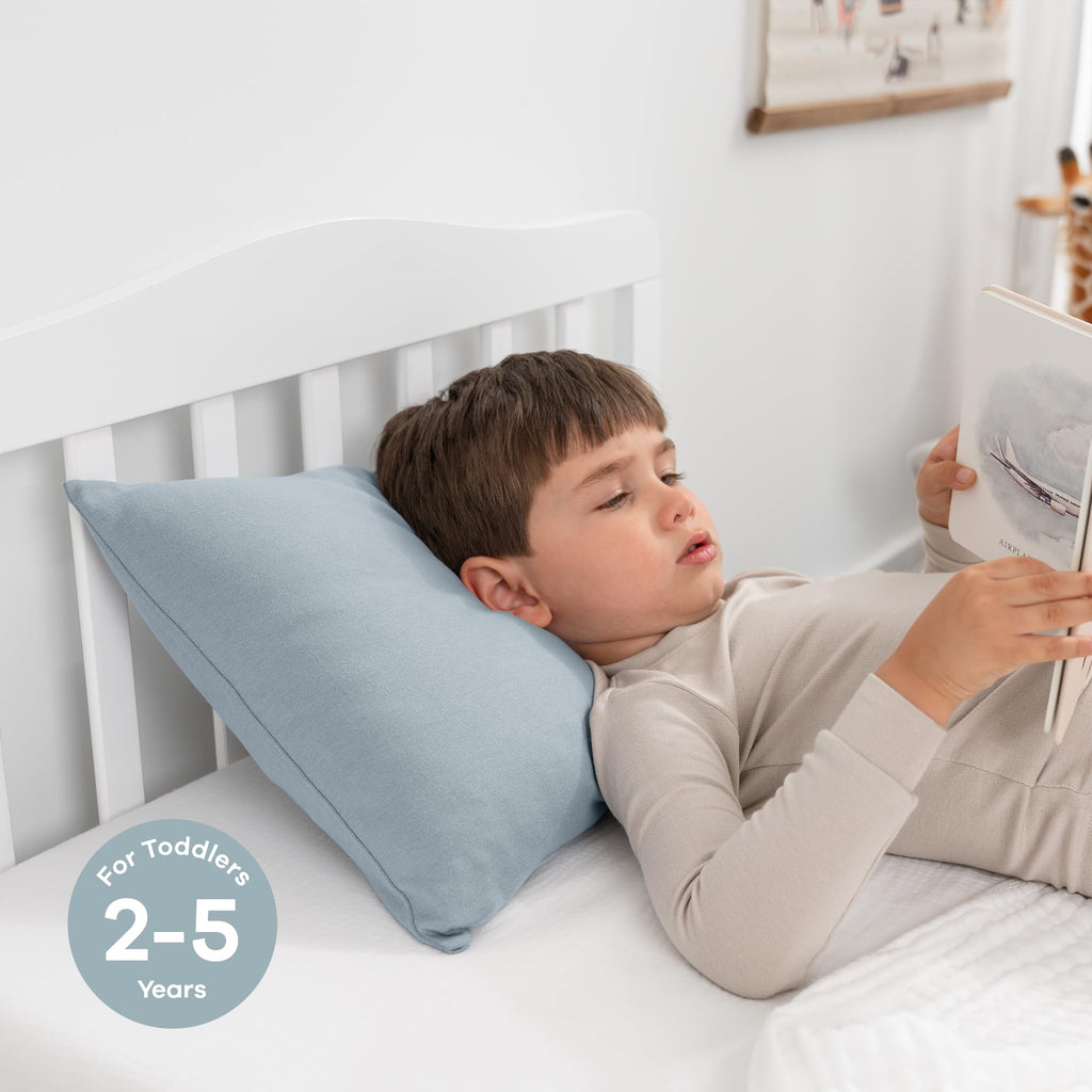 Comfy Cubs Toddler Pillow with Cotton Pillowcase, 13 x 18 in, 2 Pack - Lightweight, Breathable Microfiber Fill for Sleeping and Travel - Soft & Cozy Small Pillow for Toddler - Pacific Blue