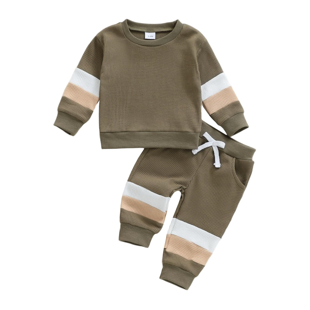 Kuriozud Toddler Baby Boy Fall Winter Clothes Long Sleeve Crewneck Pullover Sweatshirt Jogger Pants Set 2 Piece Outfit (Waffle Color Block Blue, 18-24 Months)