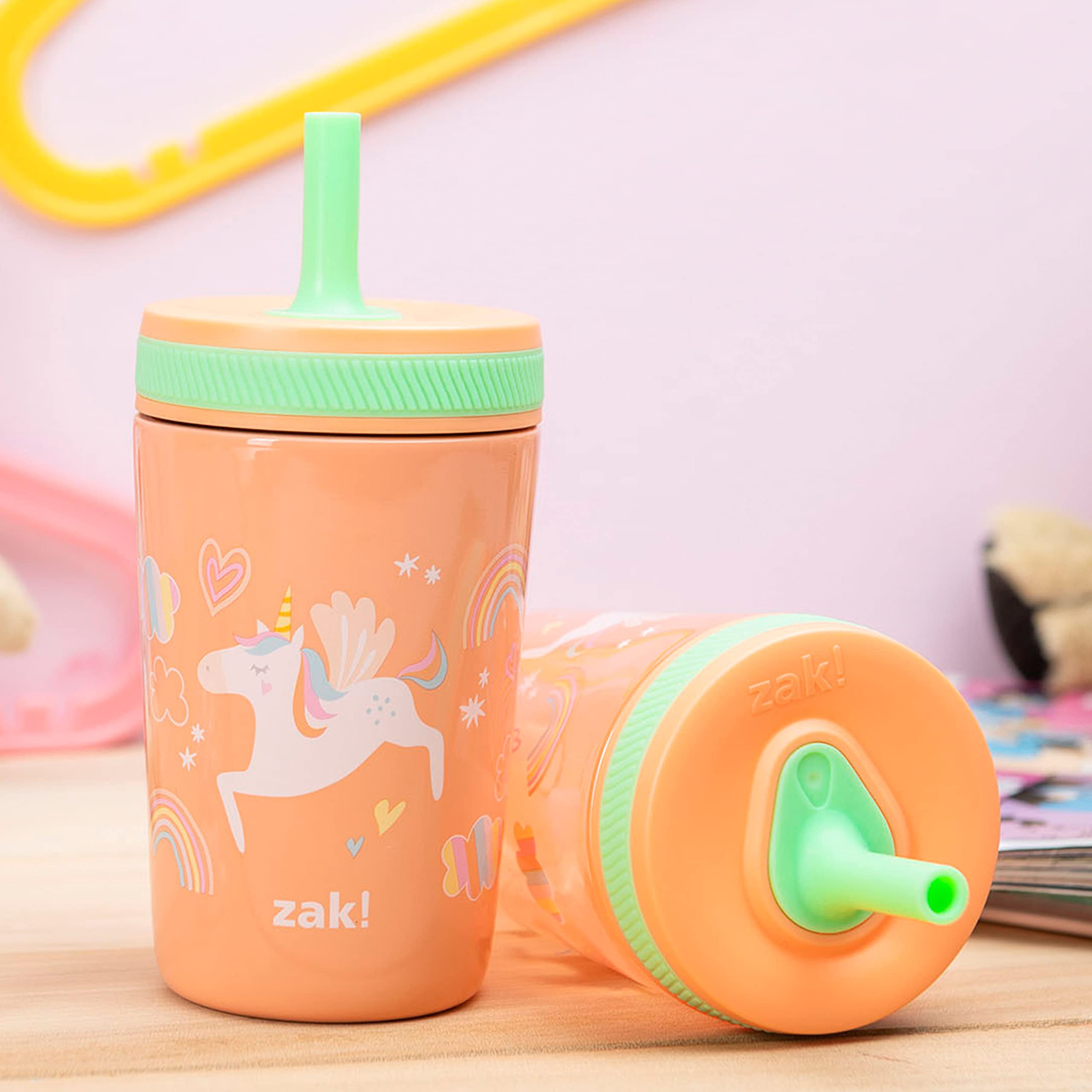 Zak Designs Unicorn Kelso Leak-Proof Toddler Straw Cups, 3pc Set