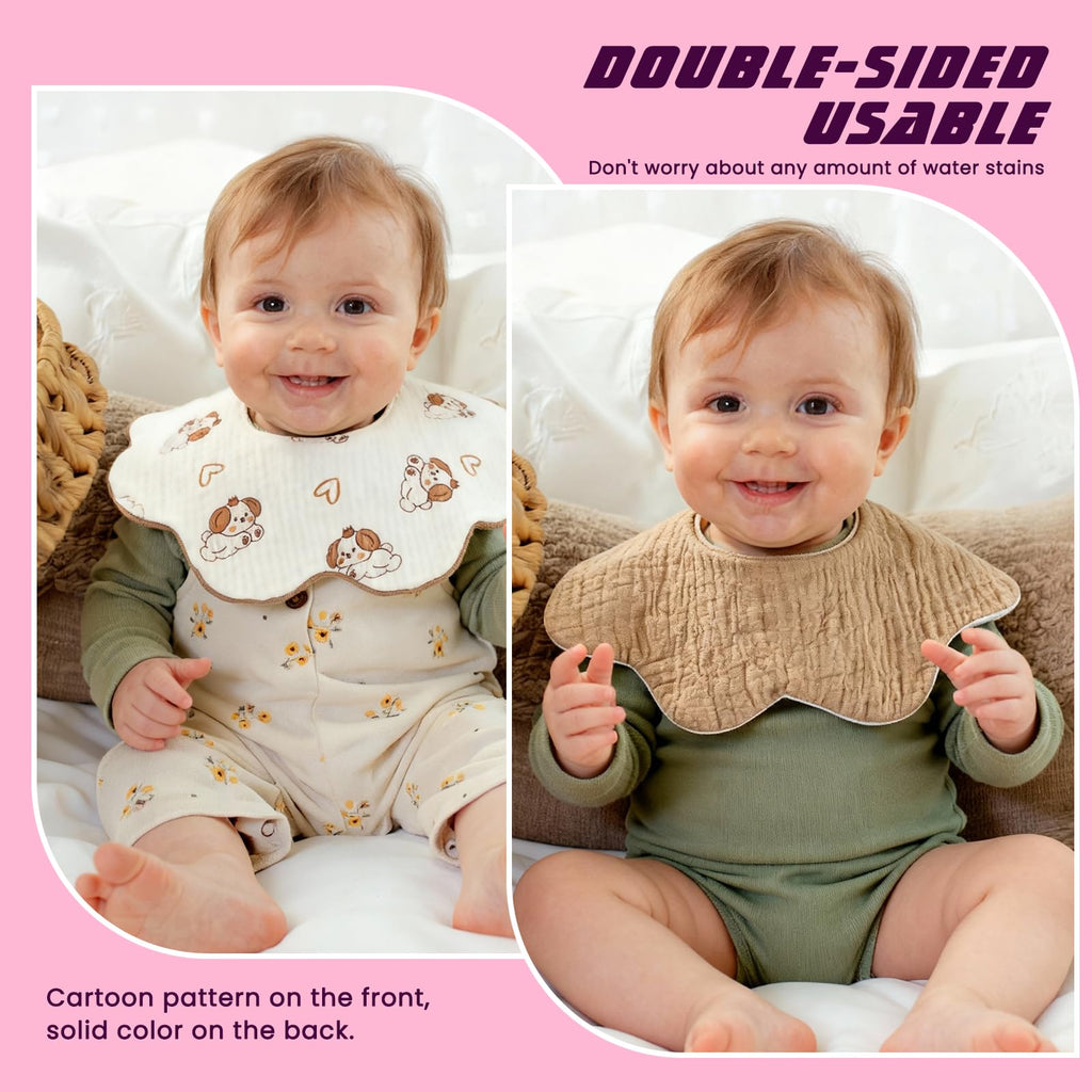 DOSMINE Organic Cotton Muslin Baby Bibs Waterproof Reversible Drool Bibs