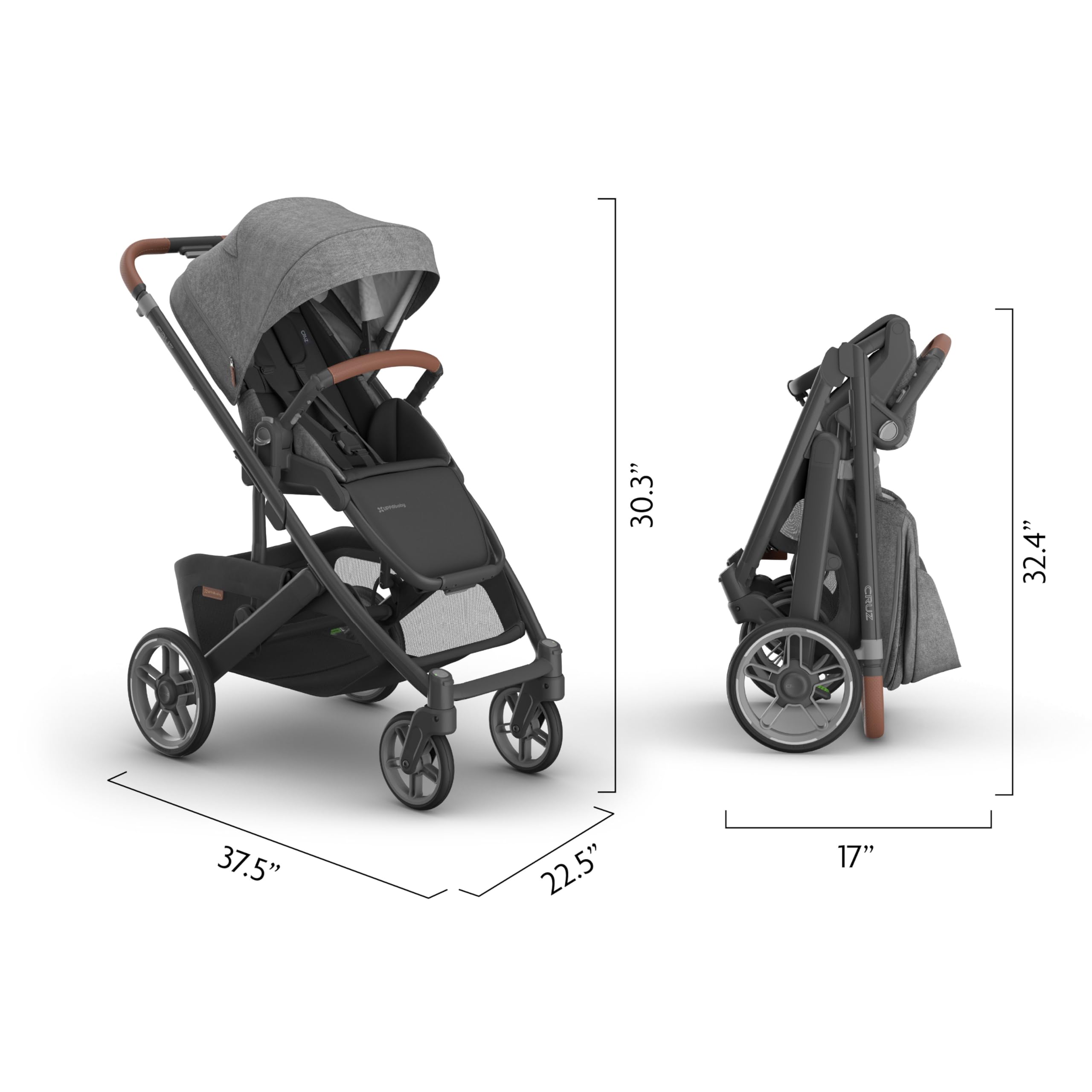 UPPAbaby Cruz V3 Full-Size, from Birth, Car Seat Compatible - Greyson