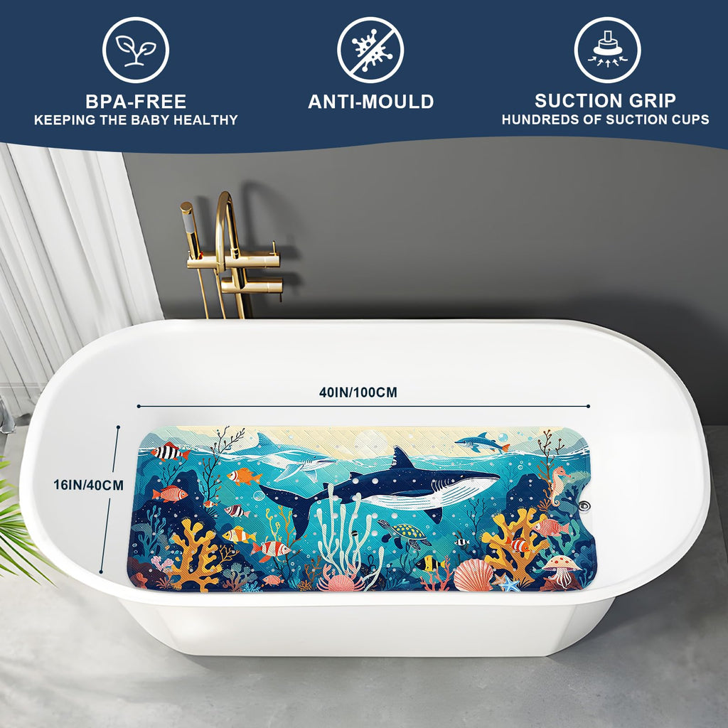 XIYUNTE Baby Bath Mat for Tub Non Slip Kids Bath Mat - 40"x16" Extra Long Bathtub Mat Non Slip Kids, Eco-Friendly Toddler Bath Mats with Suction Cups for Secure Grip, Easy to Clean & Easy Drying