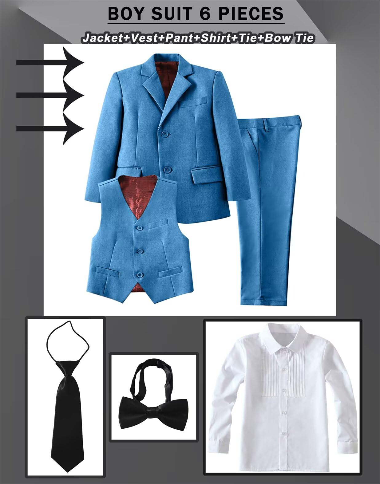 Fxzpiodi Boy Suit Slim Outfit 6 Piece Tux Jacket Vest Pants Lake Green 2