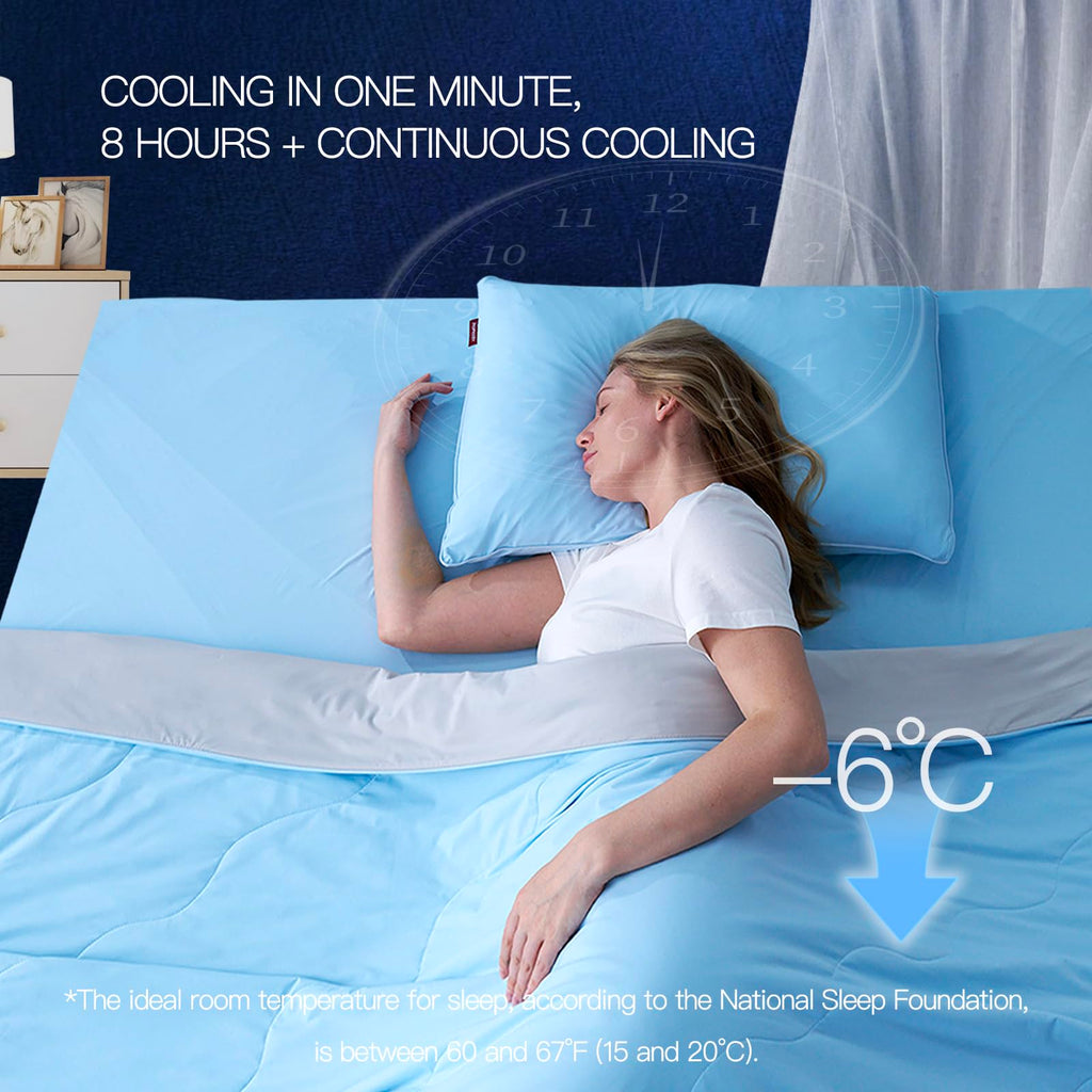 Momcozy Life CoolMurm Cooling Comforter for Hot Sleepers, King/Cali King 106"x90" Soft Breathable Pregnancy Cooling Blanket, 3-Second Cooling, 8 Hours+ Stay Cool All Night, Grey Sky Blue