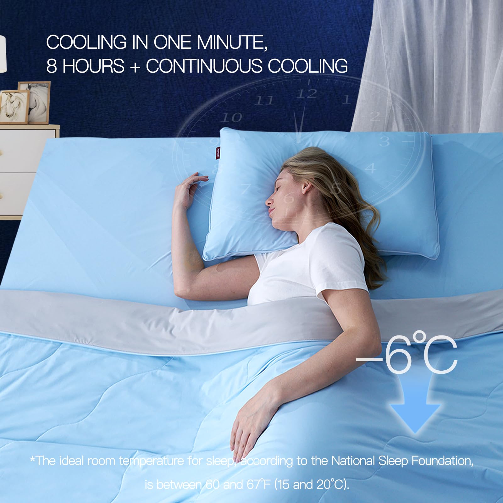 Momcozy Life CoolMurm Cooling Comforter for Hot Sleepers, King/Cali King 106"x90" Soft Breathable Pregnancy Cooling Blanket, 3-Second Cooling, 8 Hours+ Stay Cool All Night, Grey Sky Blue