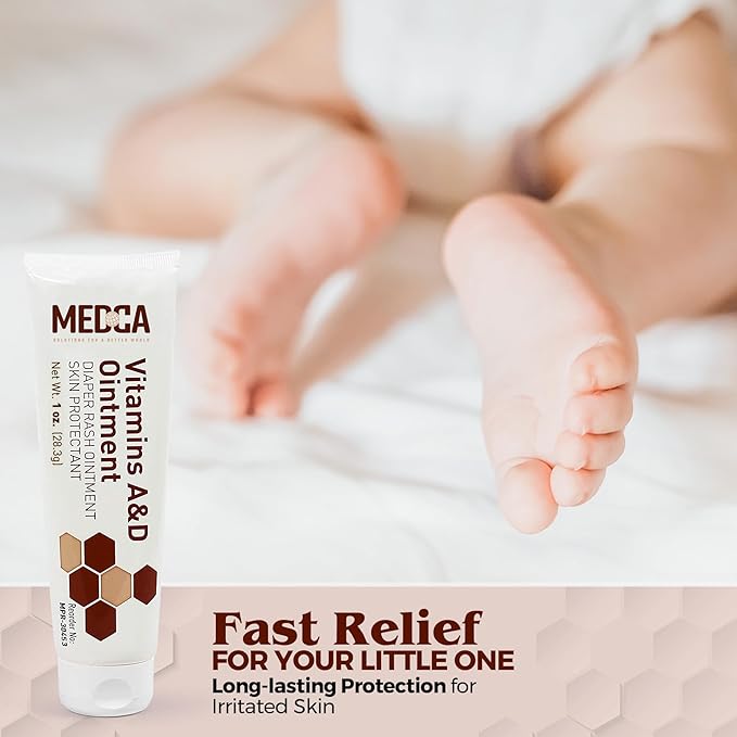 MEDca Vitamin A & D Diaper Rash Ointment- Protectant Cream For Sensitive Baby Skin - Lanolin & Petrolatum Formula, Dry-Cracked Hands/Feet/Face Skin, 1oz Tube, Bulk Case of 72