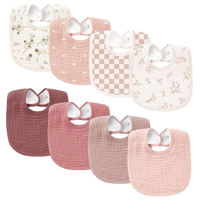 Konssy Muslin Baby Bibs 8 Pack Baby Bandana Drool Bibs Cotton for Unisex Boys and Girls, Soft Absorbent Set for Teething and Drooling