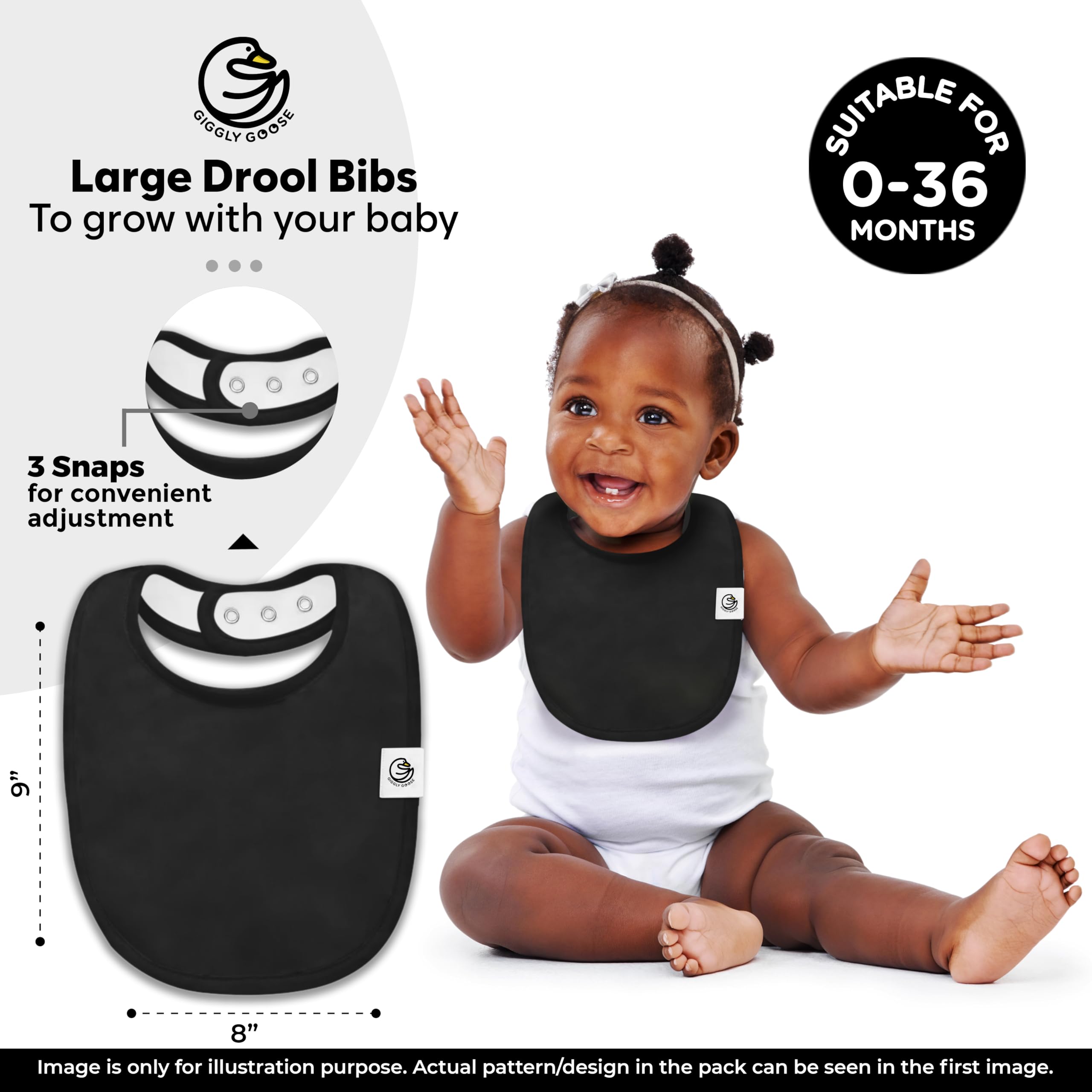 Giggly Goose 3 Pack Drooling Bibs for Babies | Premium & Soft Organic Cotton Teething Bibs with Snaps and Fleece Backing