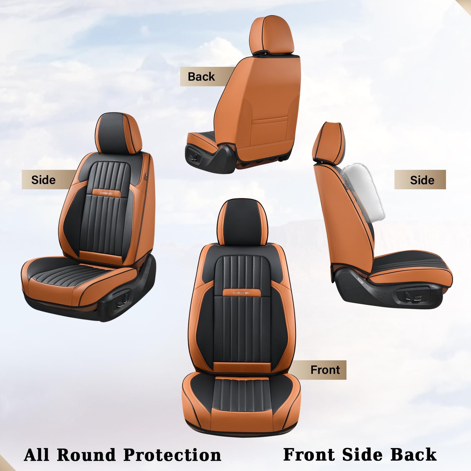 Coverado Car Seat Covers Front, Seat Covers for Cars, Waterproof 2-Pack Car Seat Cushions, Leather Carseat Seat Protectors, Universal Seat Covers Fit for Most Sedans SUV Pick-up Trucks(Brown&Black)