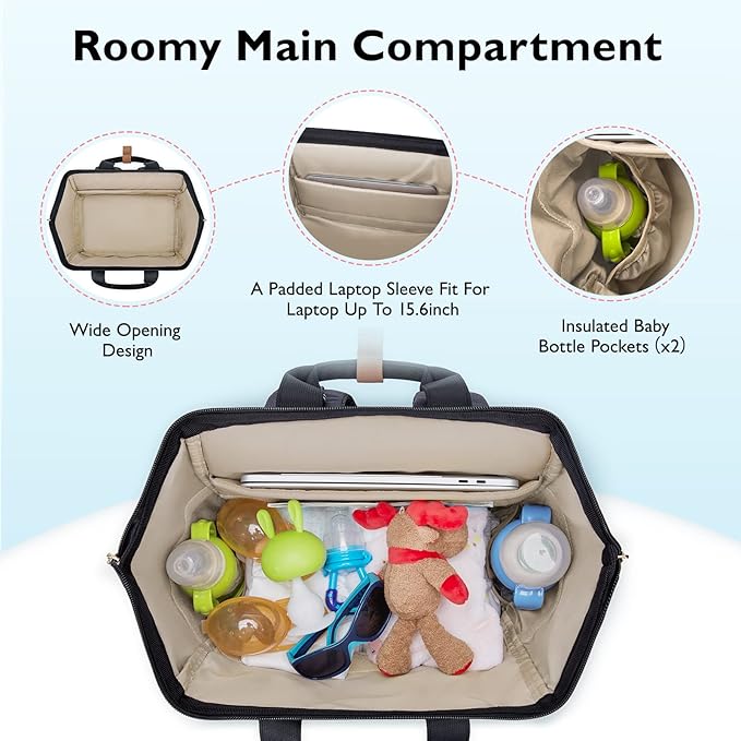 mommore Breast Pump Bag Backpack for Spectra S1,S2 Medela with Cloor Storage Bag Large Diaper Bag Backpack for Working Moms with 15.6 inch Laptop Sleeve, Black