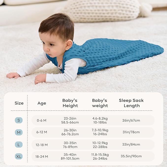 Fleece Baby Sleep Sack 18-24 Months with Plush Dots 1.5 Tog Baby Wearable Blanket with 2-Way Zipper Warm Sleeping Sack for Toddler Infant - XLarge, Sky Blue