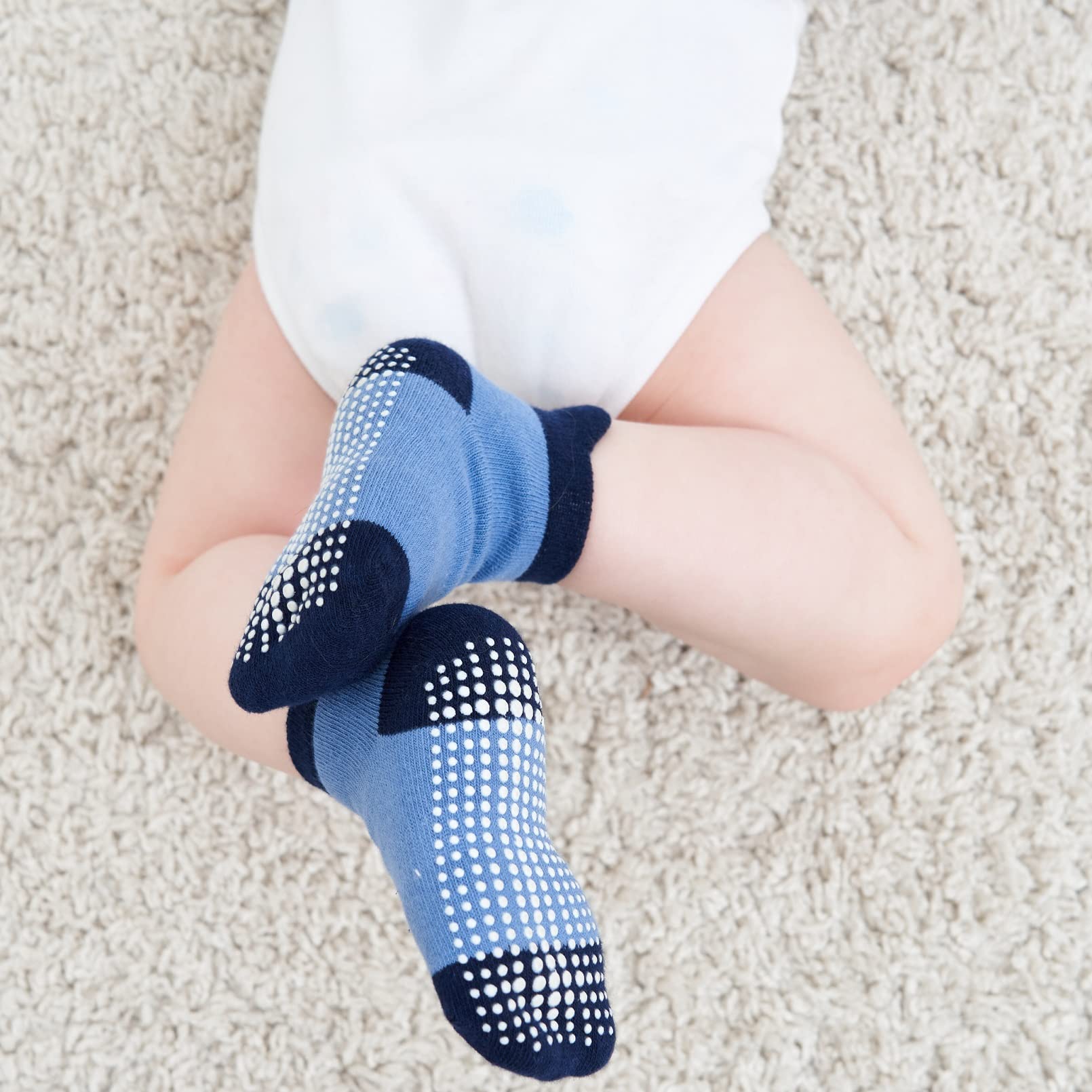 ZAPLES Baby Boys Non Slip Grip Ankle Socks with Non Skid Soles for Infants Toddlers Kids, 9 Pairs, Color-Blocked, 4-7 Years