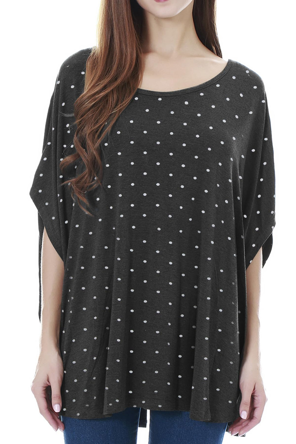 Smallshow Women's Nursing Top Maternity Poncho for Breastfeeding Polka Dot Deep Grey
