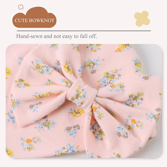 Bamery Newborn Baby Girl Hat Cotton Baby Bow Beanie Preemie Hats Spring Infant Hats for Girls 0-12 Months