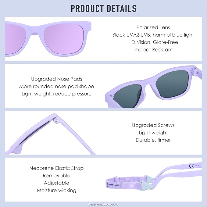 COCOSAND Flexible Baby Sunglasses with Strap Polarized UV Protection for Toddler Infant Newborn Boy Girl Age 0-24 Months