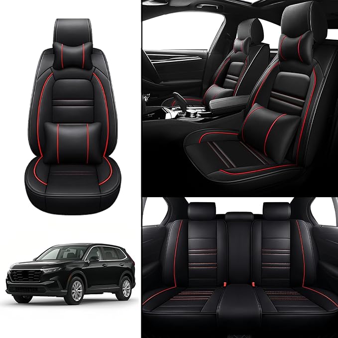 Car Seat Covers for Honda cr-v 2003-2025 | 5-Seats Seat Covers, Waterproof Seat Protectors, Automotive Seat Covers (Full Set with Pillow,Black&Red Line)