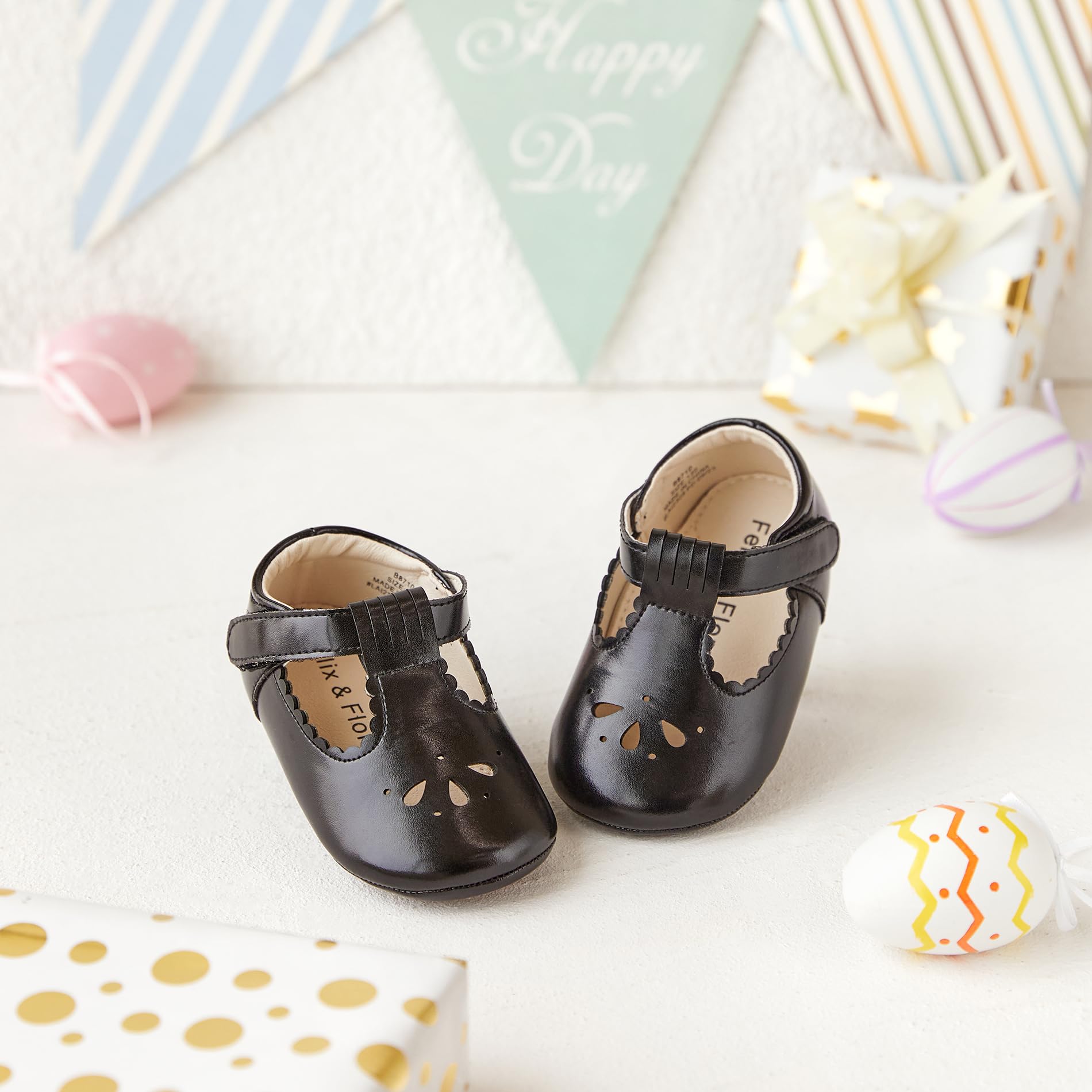 Soft Sole Black Baby Shoes - Infant Baby Walking Shoes Moccasinss Rubber Sole Crib Shoes(Black,6-9Months Infant)