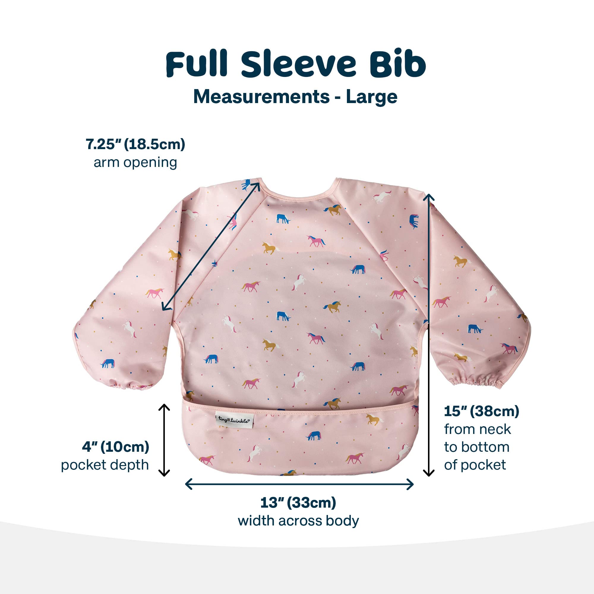 Tiny Twinkle Long Sleeve Bib for Babies & Toddlers | Waterproof Smock Bib for Eating | Machine Washable & Mess-Proof Feeding Essentials | Newborn Shower Gift (Unicorn Confetti, 2-4Y)