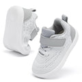 MORENDL Toddler Sneakers Baby Boys & Girls Barefoot Shoes Lightweight Breathable Walking Running Tennis Athletic Sport Shoes White Gray 6-9 Months Size 4
