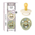 BIBS Colour Liberty Soother 2-Pack, BPA Free Dummy Pacifier, Round Nipple. Natural Rubber Latex, Made in Denmark, Size 2 (6-18 Months), Eloise Sage