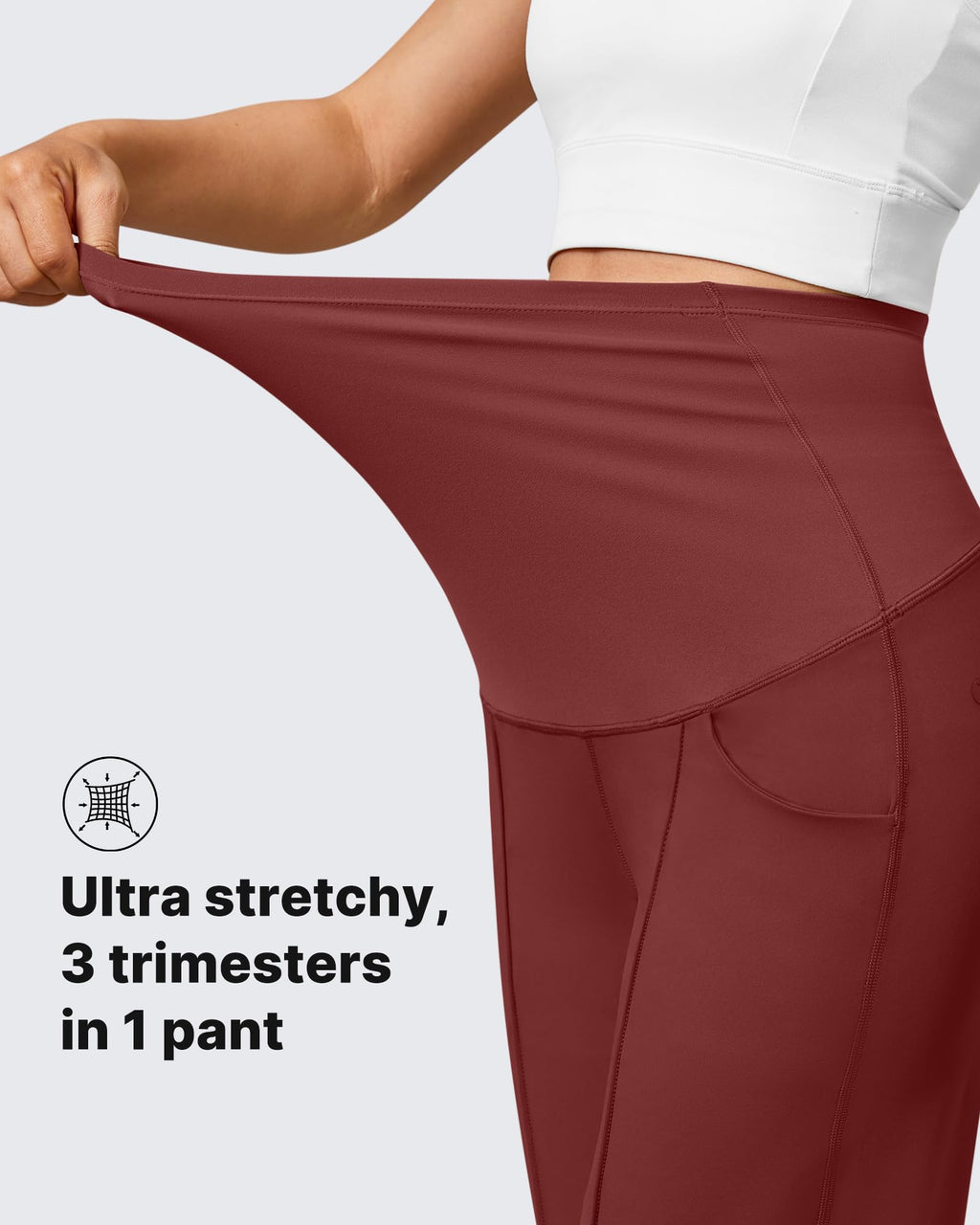 G4Free Maternity Pants Work Over the Belly with Pockets,Wine,XXL,Regular
