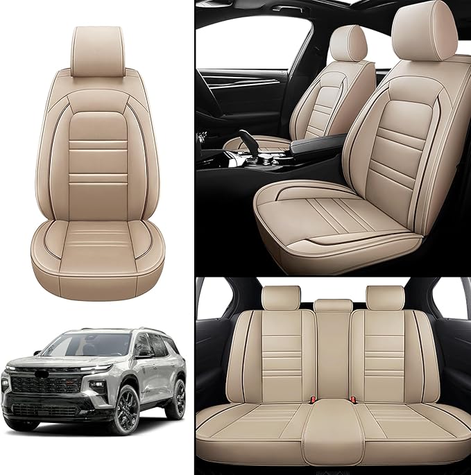 Seat Covers for Chevy Traverse 2009-2025 | 5-Seats Leather Seat Covers, Easy to Install Automotive Seat Covers Full Set (Full Set, Beige)