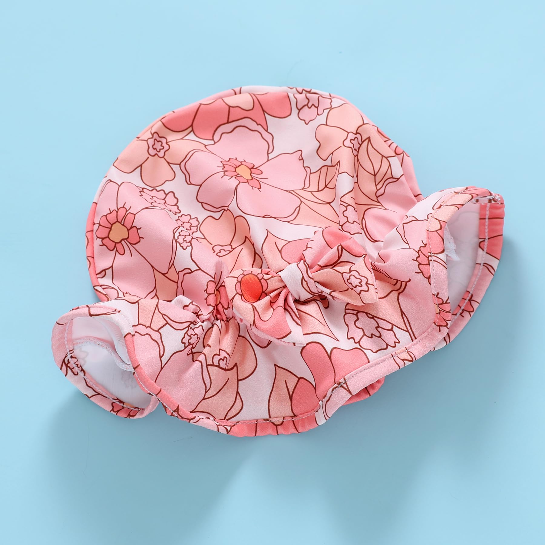 Infant Baby Girl Swimsuit One-Piece Long Sleeve Rash Guard with Hat Set Floral Zipper Bathing Suit Leopard Beach Wear(Pink#Flower, 6-12 Months)