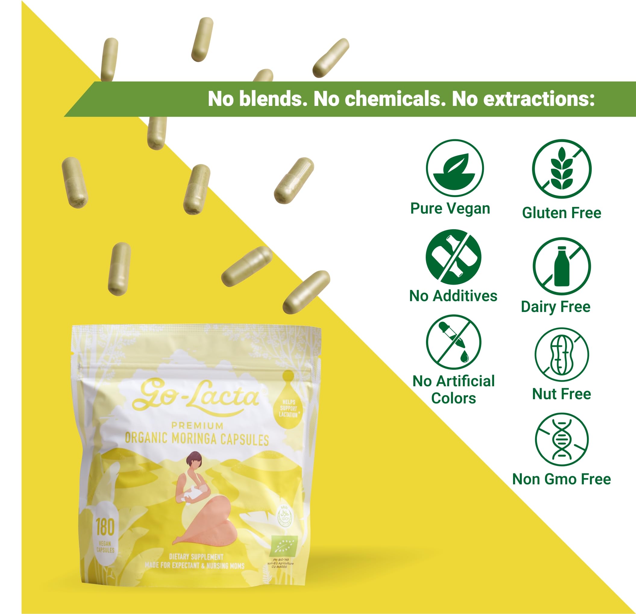 Go-Lacta 100% Organic Premium Moringa Capsules for Breastfeeding - Build Breast Milk Supply Before Birth - Healthy Breastfeeding for Mom and Baby - Increase Breast Milk Supply
