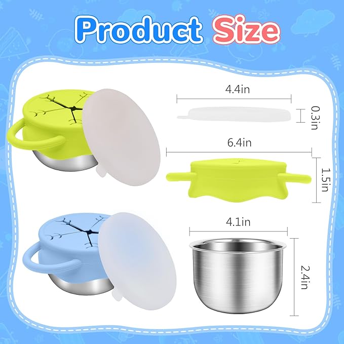 2 Pack Toddler Snack Containers –13.5oz Food Grade Stainless Steel Snack Cups for Toddlers Spill Proof with Snowflake Silicone Lids & Handles, Baby Snack Containers, Dishwasher Safe Toddler Snack Cups