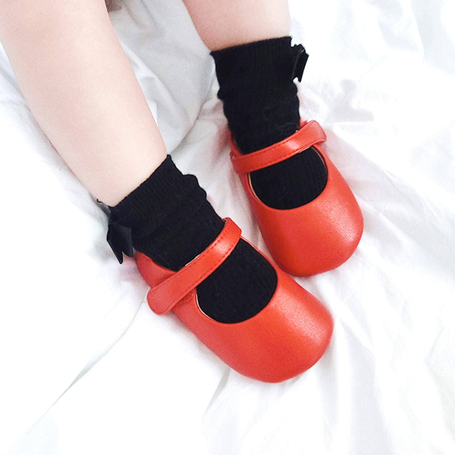 Felix & Flora Red Baby Shoes Girl 6-12 Months - Infant Baby Walking Shoes Moccasinss Rubber Sole Crib Shoes(Red,9-12 Months)