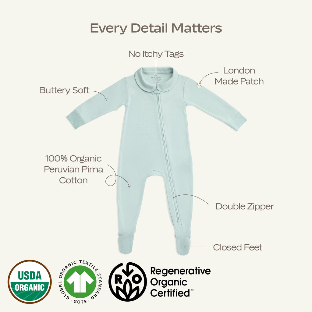 MON CHOU 100% Organic Pima Cotton Baby Footed Pajamas – Snug Fit Long Sleeve Footie with 2-Way Zipper & Non-Slip Soles, Unisex (Sizes 0–12M) (Bloom, 3-6 Months)