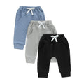 Sejardin Toddler Baby Boy Girl Pants 3 Pack Solid Color Elastic Waist Jogger Sweatpants Newborn Infant Casual Bottoms (Waffle Blue Gray Black, 18-24 Months)