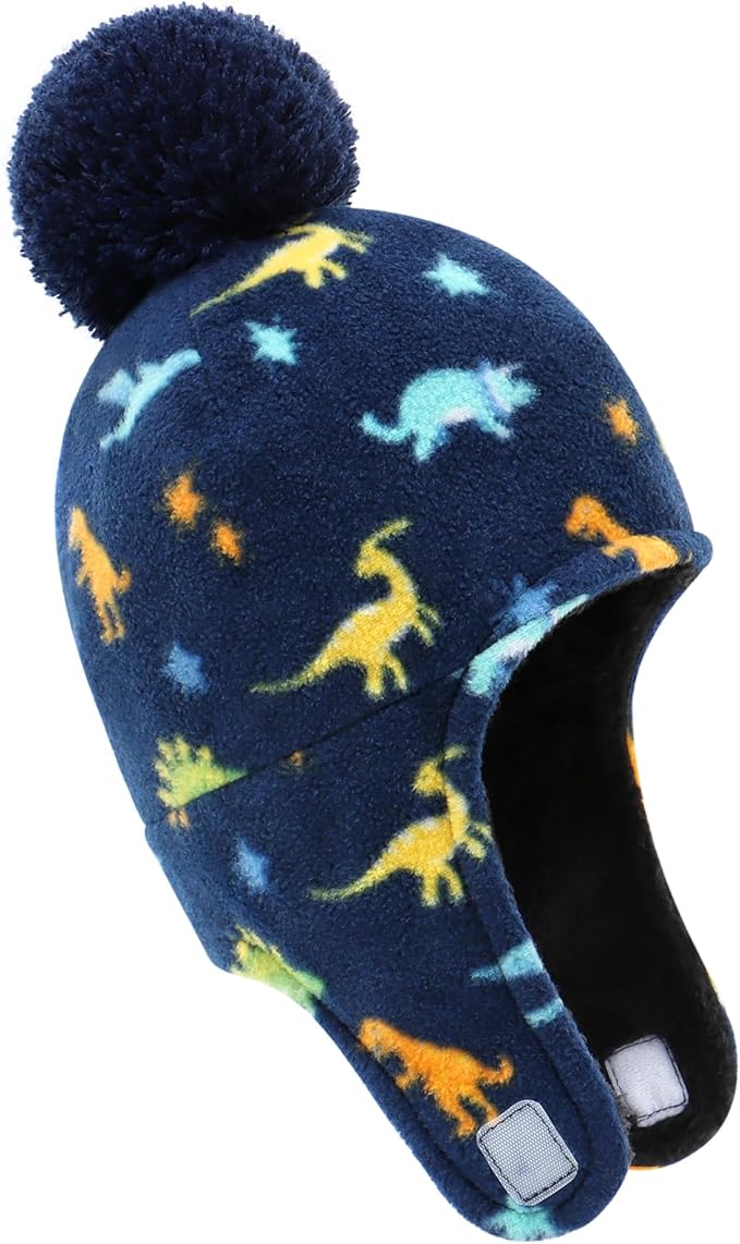 Baby Beanie Hat Pom Full Hood Hat Toddler Winter Hat Fleece Earflap Cap for 6M-4T Boys Girls Winter