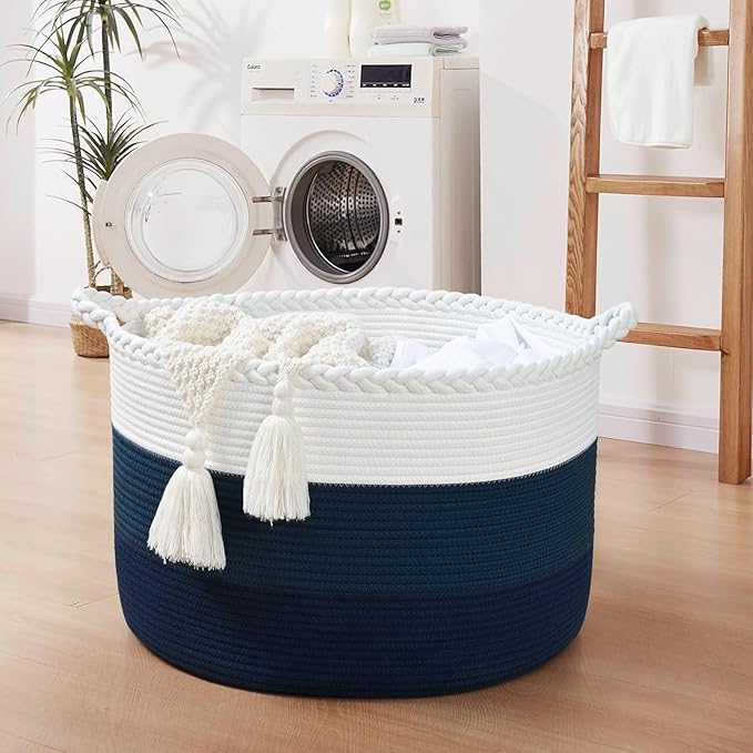 67L Storage Basket for Organizing, 20"×13" Large Laundry Baskets, Cotton Rope Woven Blanket Basket, Toy Storage for Kids, Collapsible Blankets Storage for Living Room, Nursery Room
