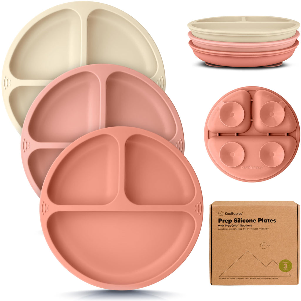 KeaBabies Suction Plates for Baby, Toddler, 3-Pack, 100% Silicone (Roseate)